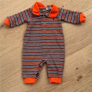 Ralph Lauren Orange, Navy, White Striped One Piece with Collar for Baby Boy